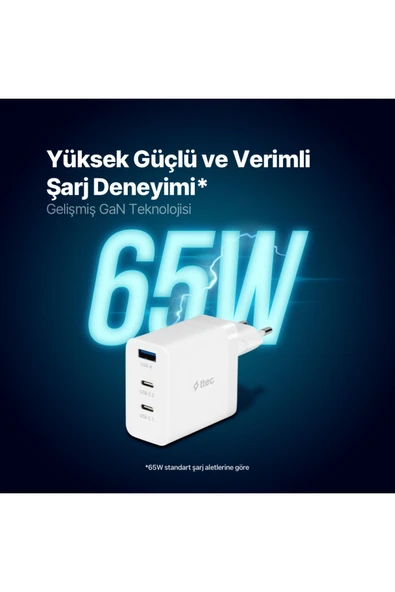 Ttec SmartCharger Trio GAN 65 W Beyaz Hızlı Şarj Adaptörü - 2
