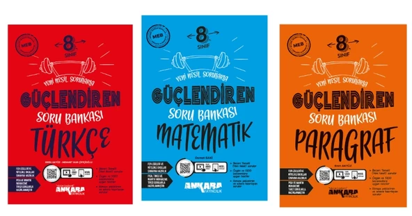 ANKARA YAYINCILIK 8. Sınıf Türkçe - Matematik Güçlendiren Soru Bankası ve Paragraf Soru Bankası (3 Kitap)