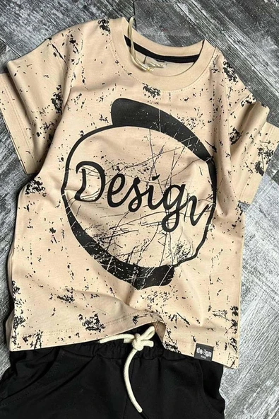 Erkek Çocuk Daire ve Design Baskılı Kısa Kol Siyah Şortlu Takım - Resim 2