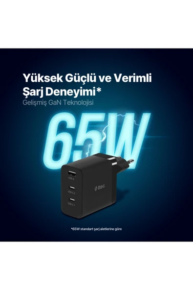Ttec SmartCharger Trio GAN 65 W Siyah Hızlı Şarj Adaptörü - 2