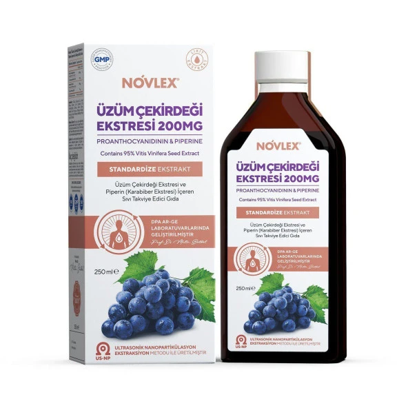 Novlex Üzüm Çekirdeği ve Piperin Ekstraktı (Ekstresi) İçeren Sıvı Takviye Edici Gıda 250 ml