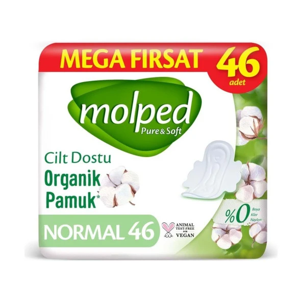 Molped Pure & Soft Mega Fırsat Cilt Dostu Organik Pamuk Normal Ultra 46 Adet Ped