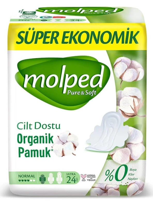 Molped Pure & Soft Cilt Dostu Organik Pamuk Normal Ultra 24 Adet Ped