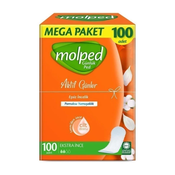 Molped Aktif Günler Eşsiz İncelik & Pamuksu Yumuşaklık Ekstra İnce 100 Adet Ped Mega Paket