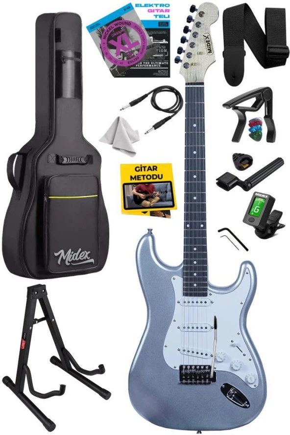 Midex RPH-30SL-ST Maple Klavye Silver Strat Kasa SSS Elektro Gitar Seti