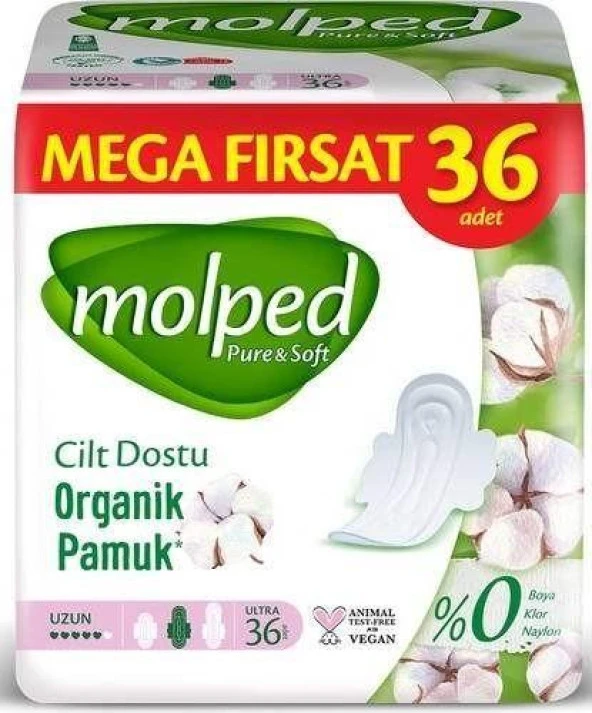 Molped Pure & Soft Cilt Dostu Organik Pamuk Uzun Ultra 36 Adet Ped Mega Fırsat