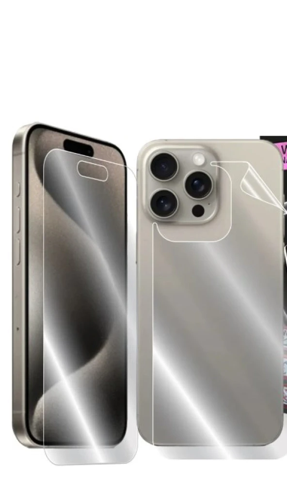 İphone 15 Pro Max Uyumlu Ön+Arka Şeffaf Çizilme darbelere karşı koruyucu Nano Jelatin ürün görseli 1