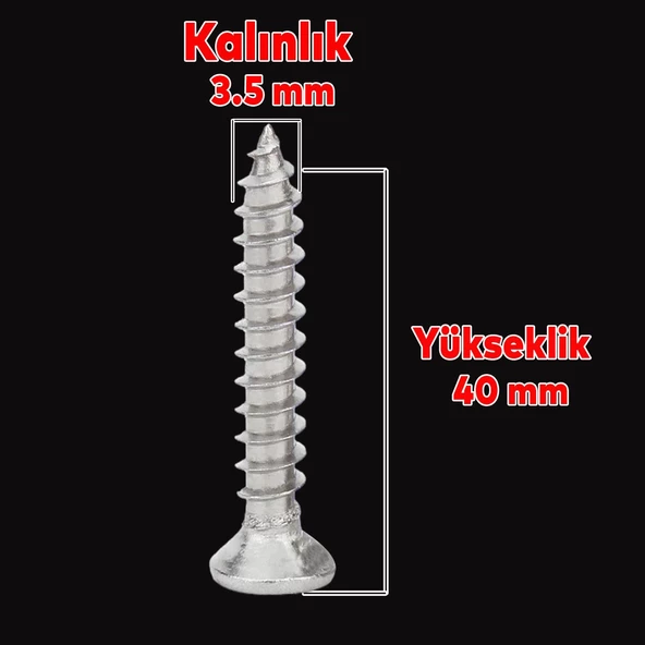 Sunta Vidası 3.5x40 Mm Paket 500 Adet Sivri Uçlu Ahşap Tahta Ağaç Mobilya Ayak Kulp Vidası - Resim 2