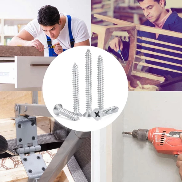 Sunta Vidası 3.5x50 Mm Paket 500 Adet Sivri Uçlu Ahşap Tahta Ağaç Mobilya Ayak Kulp Vidası - Resim 3