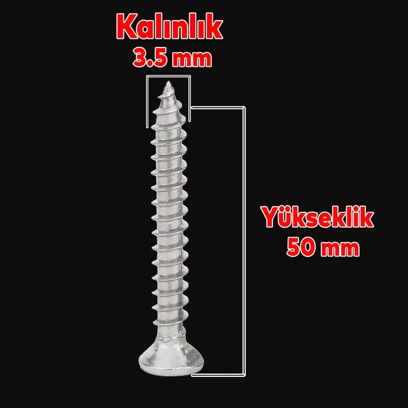Sunta Vidası 3.5x50 Mm Paket 500 Adet Sivri Uçlu Ahşap Tahta Ağaç Mobilya Ayak Kulp Vidası - Resim 2