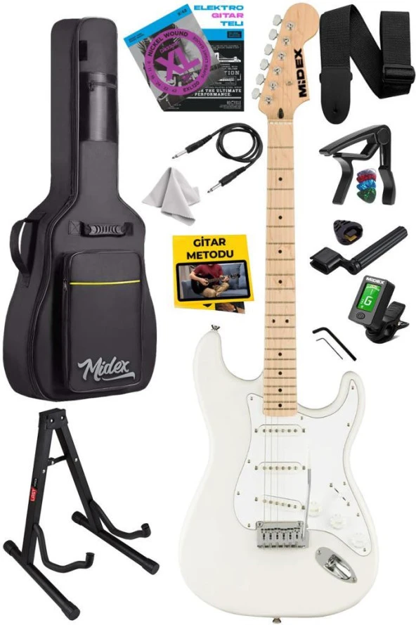 Midex RPH-30WH-ST Maple Klavye Strat Kasa SSS Elektro Gitar Seti