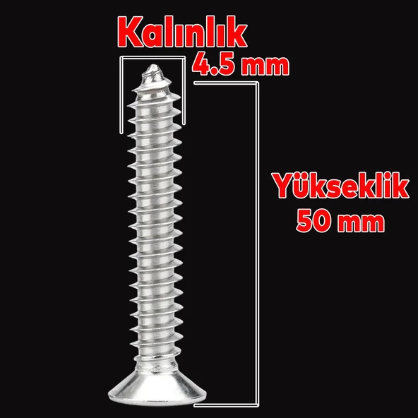 Sunta Vidası 4.5x50 Mm Paket 200 Adet Sivri Uçlu Ahşap Tahta Ağaç Mobilya Ayak Kulp Vidası - 2