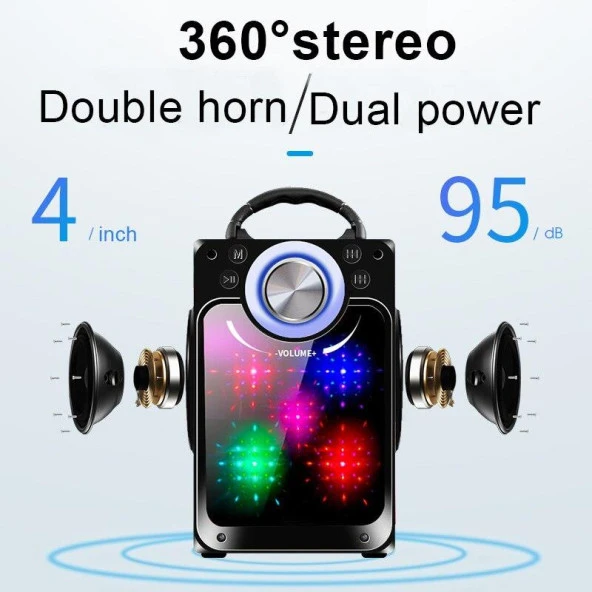KTS-822S Ledli Kumandalı Bluetooth Hoparlör Usb-Tf-Fm Radyo Siyah - 4