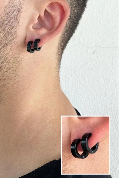 316 L Çelik Unisex Kıstırma Siyah Küpe