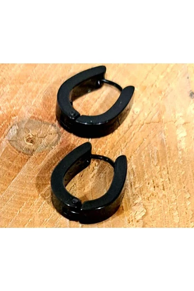 Çelik Çift Yarı Halka Siyah Unisex Küpe ürün görseli 1