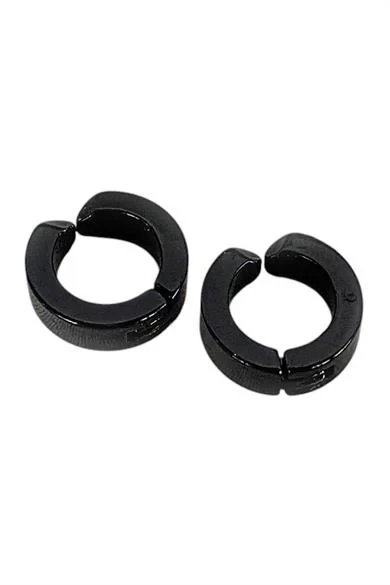 316 L Çelik Unisex Kıstırma Siyah Küpe - 3