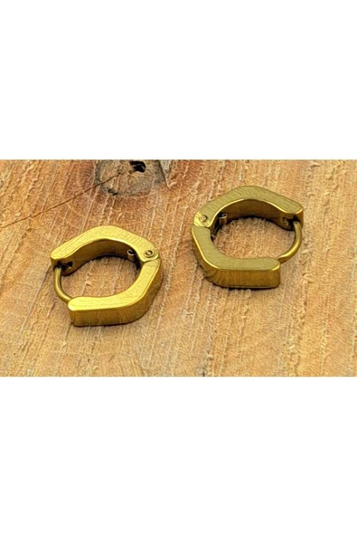 Çelik Gold Renk Şekilli Çift Unisex Küpe ürün görseli 1