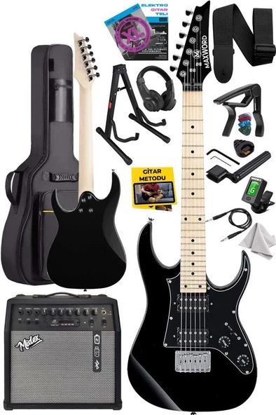Maxword DE-150BK-50AMP Maple Klavye HH Yüksek Kaliteli 50W Amfili Elektro Gitar Seti - 2