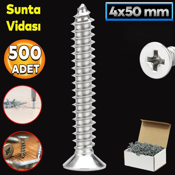 Sunta Vidası 4x50 Mm Paket 500 Adet Sivri Uçlu Ahşap Tahta Ağaç Mobilya Ayak Kulp Vidası