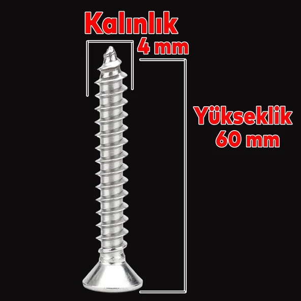 Sunta Vidası 4x60 Mm Paket 200 Adet Sivri Uçlu Ahşap Tahta Ağaç Mobilya Ayak Kulp Vidası - Resim 2