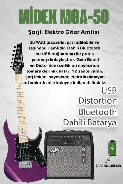 Maxword DE-150PU-50AMP Maple Klavye HH Yüksek Kaliteli 50W Amfili Elektro Gitar Seti - Resim 2