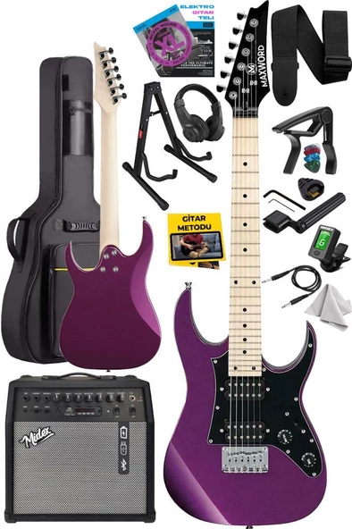 Maxword DE-150PU-50AMP Maple Klavye HH Yüksek Kaliteli 50W Amfili Elektro Gitar Seti - 2