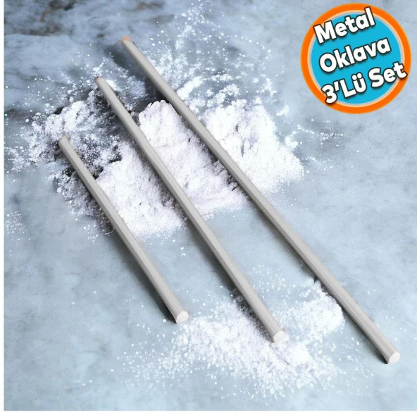 Metal Oklava 3'lü Set Börek Hamur Yufka Açma Silindir Yuvarlak Alüminyum Uzun Kısa Mutfak Araç