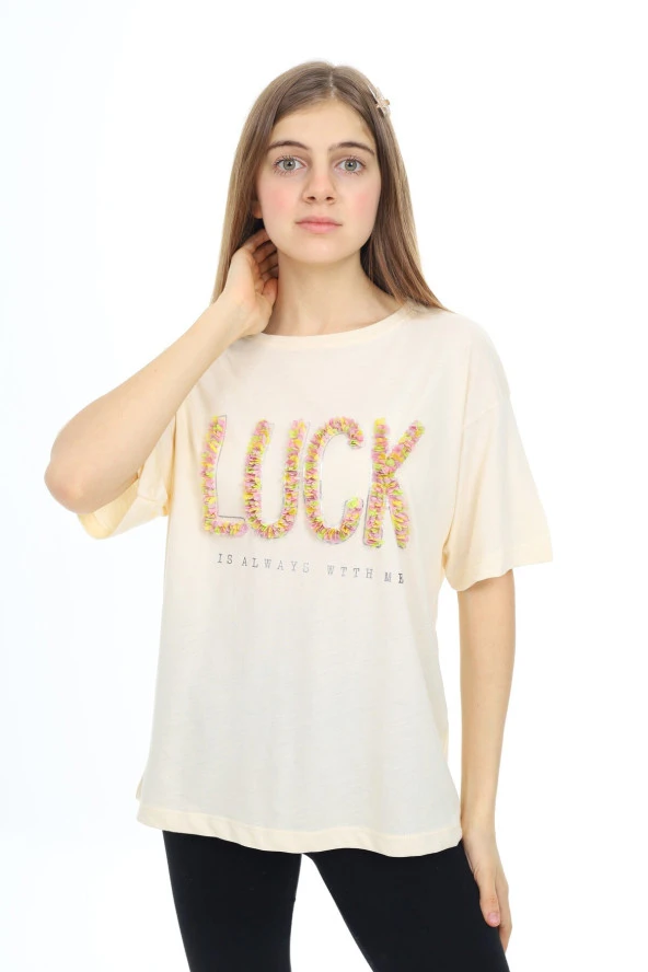 Kız Çocuk Tasarım Yazı Desenli T-Shirt 9-14 Yaş Lx038 - 2