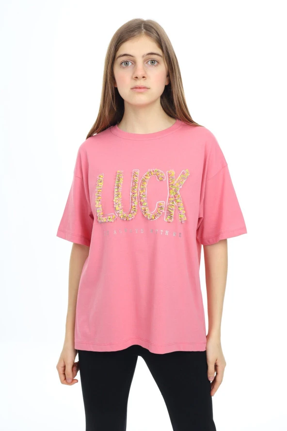 Kız Çocuk Tasarım Yazı Desenli T-Shirt 9-14 Yaş Lx038 - 3