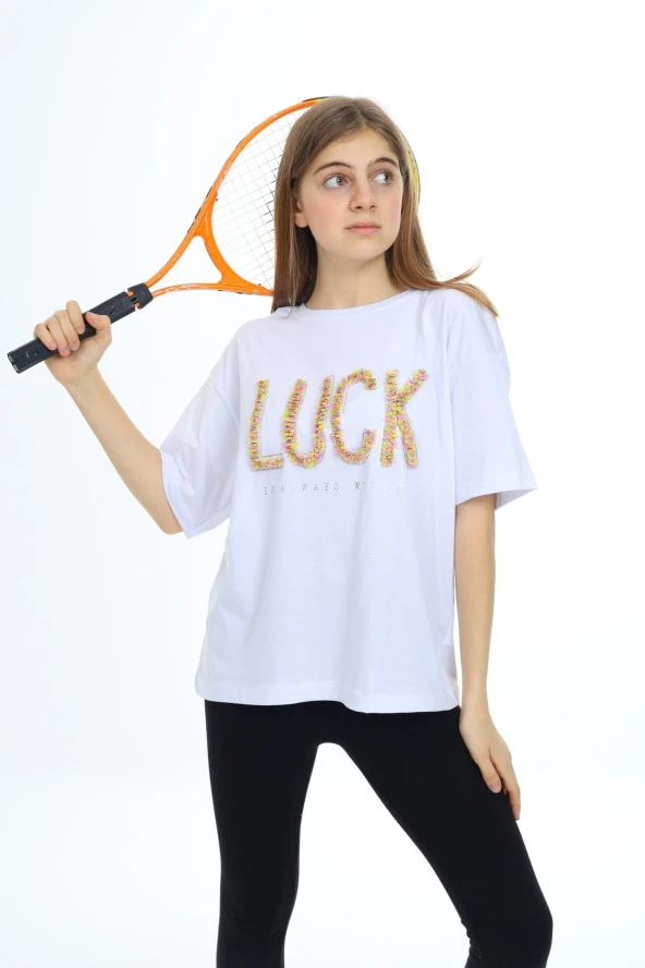 Kız Çocuk Tasarım Yazı Desenli T-Shirt 9-14 Yaş Lx038 - 4