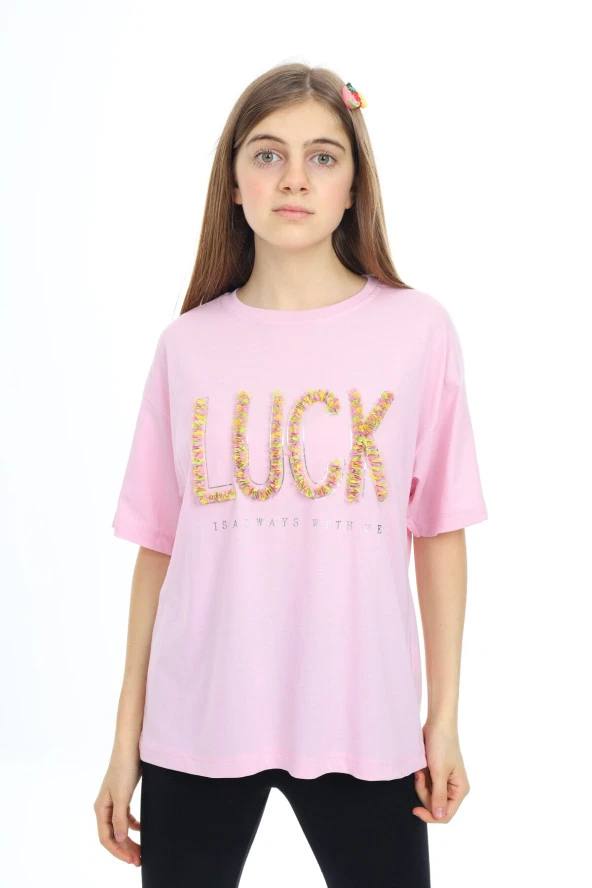 Kız Çocuk Tasarım Yazı Desenli T-Shirt 9-14 Yaş Lx038 - 5