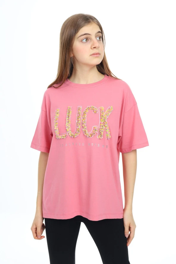 Kız Çocuk Tasarım Yazı Desenli T-Shirt 9-14 Yaş Lx038 - 10