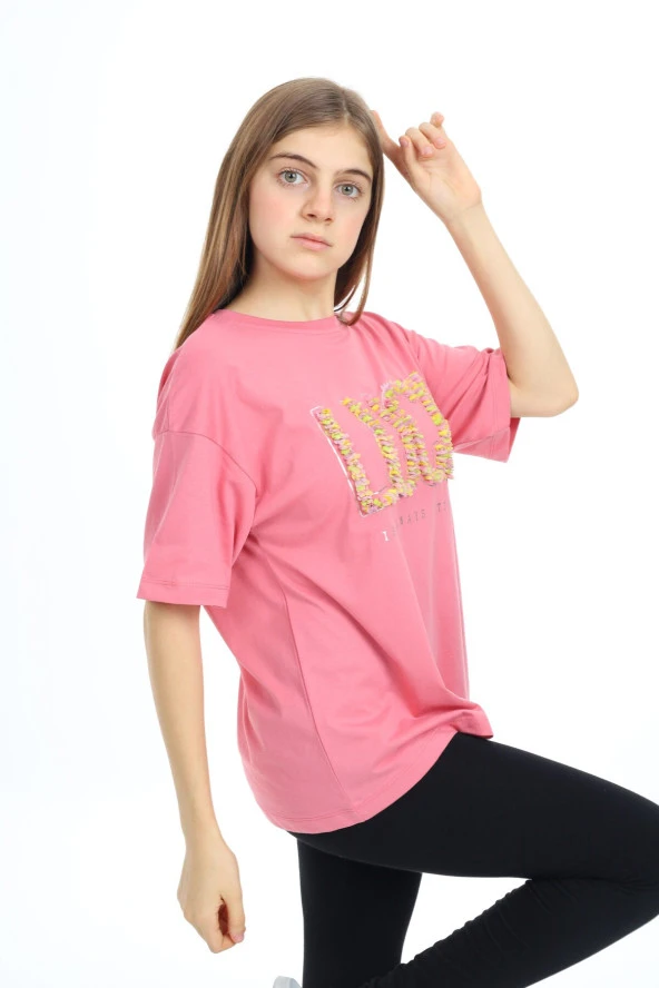 Kız Çocuk Tasarım Yazı Desenli T-Shirt 9-14 Yaş Lx038 - 11