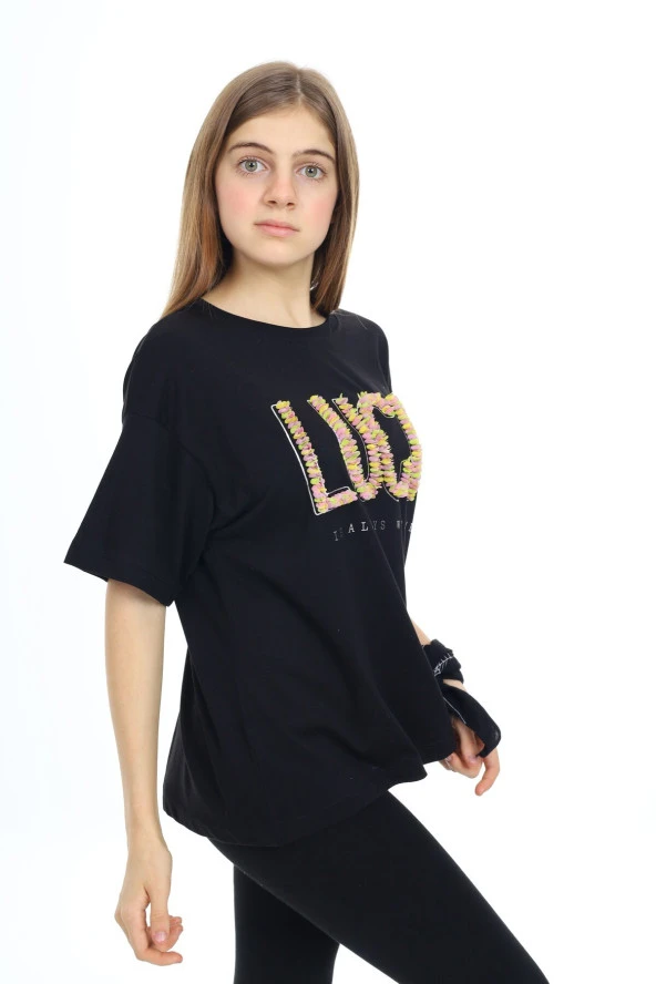 Kız Çocuk Tasarım Yazı Desenli T-Shirt 9-14 Yaş Lx038 - 12