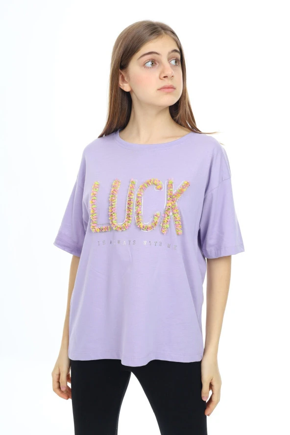 Kız Çocuk Tasarım Yazı Desenli T-Shirt 9-14 Yaş Lx038 - 6