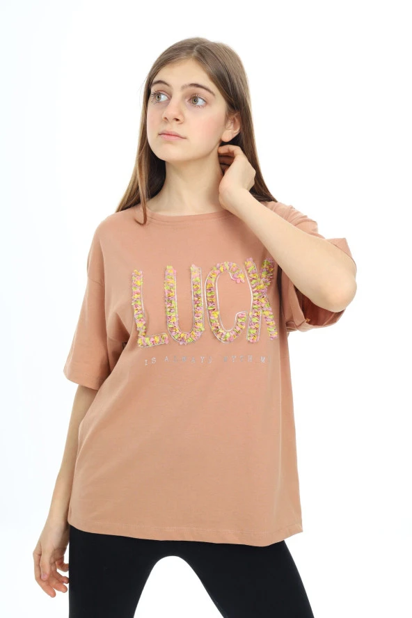Kız Çocuk Tasarım Yazı Desenli T-Shirt 9-14 Yaş Lx038 - 8