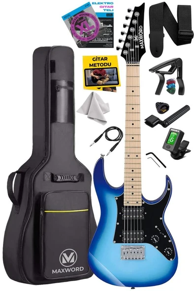 Maxword DE-150BL Maple Klavye HH Manyetik Yüksek Kaliteli Elektro Gitar Seti ürün görseli 1
