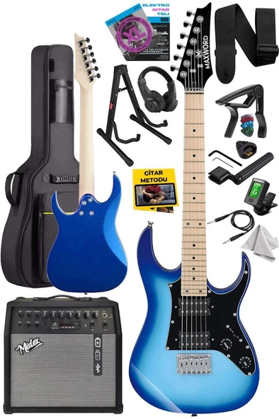 Maxword DE-150BL-50AMP Maple Klavye HH Yüksek Kaliteli 50W Amfili Elektro Gitar Seti - Resim 3