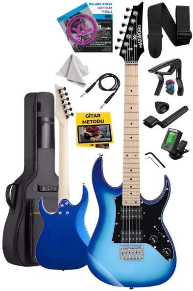 Maxword DE-150BL Maple Klavye HH Manyetik Yüksek Kaliteli Elektro Gitar Seti - Resim 2