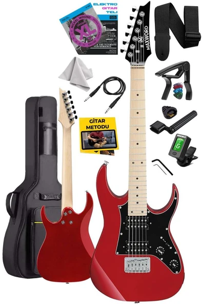Maxword DE-150RD Maple Klavye HH Manyetik Yüksek Kaliteli Elektro Gitar Seti - Resim 2