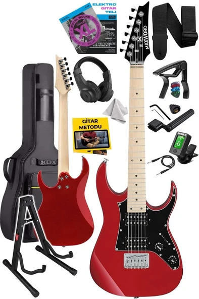 Maxword DE-150RD-ST Maple Klavye HH Manyetik Yüksek Kaliteli Elektro Gitar Seti - Resim 2