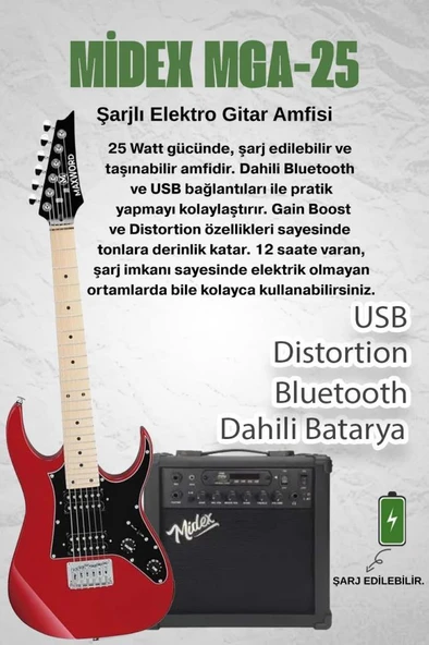 Maxword DE-150RD-25AMP Maple Klavye HH Yüksek Kaliteli 25W Amfili Elektro Gitar Seti - Resim 2