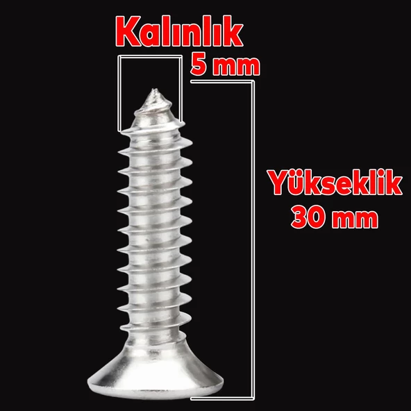 Sunta Vidası 5x30 Mm Paket 200 Adet Sivri Uçlu Ahşap Tahta Ağaç Mobilya Ayak Kulp Vidası - 2