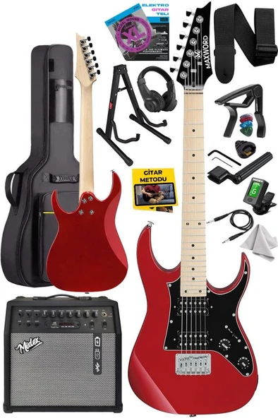 Maxword DE-150RD-50AMP Maple Klavye HH Yüksek Kaliteli 50W Amfili Elektro Gitar Seti - Resim 3