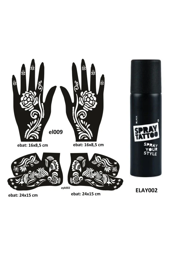 Gül Model El Ayak Geçici Dövme Seti Spray Tattoo Dark Siyah Renk ürün görseli 1