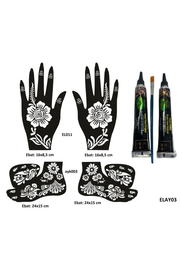 Karanfil Model El ve Ayak Kına Kalıpları 2 Tüp Kına ve Fırça Hediyeli