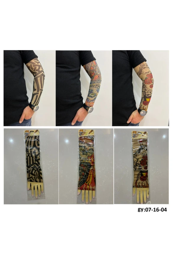 Giyilebilir Dövme 3 Çift 6 Adet Kol Çorap Dövmesi Sleeve tattoo Set2
