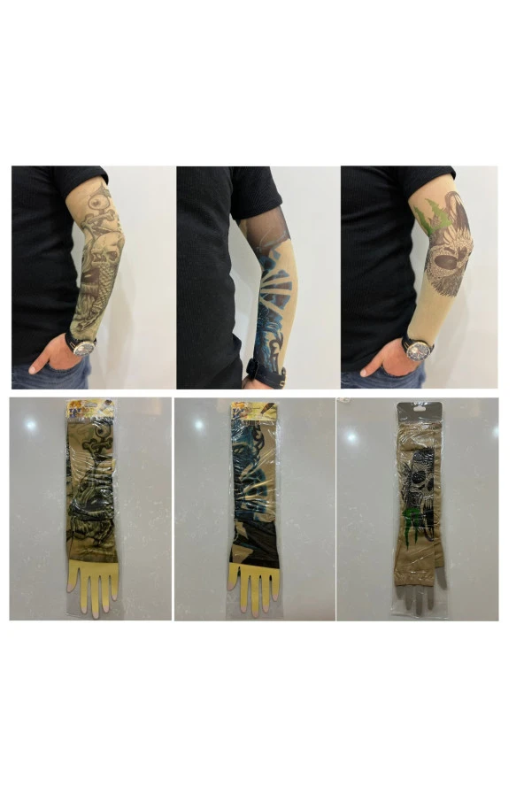 Giyilebilir Dövme 3 Çift 6 Adet Kol Çorap Dövmesi Sleeve tattoo Set3 ürün görseli 1