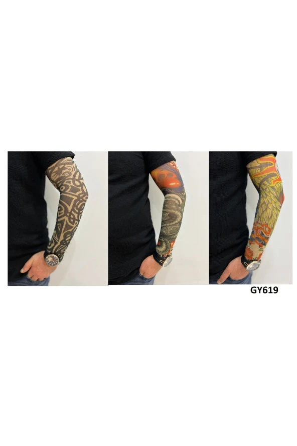Giyilebilir Dövme 3 Çift 6 Adet Kol Çorap Dövmesi Sleeve tattoo Set1 - 2