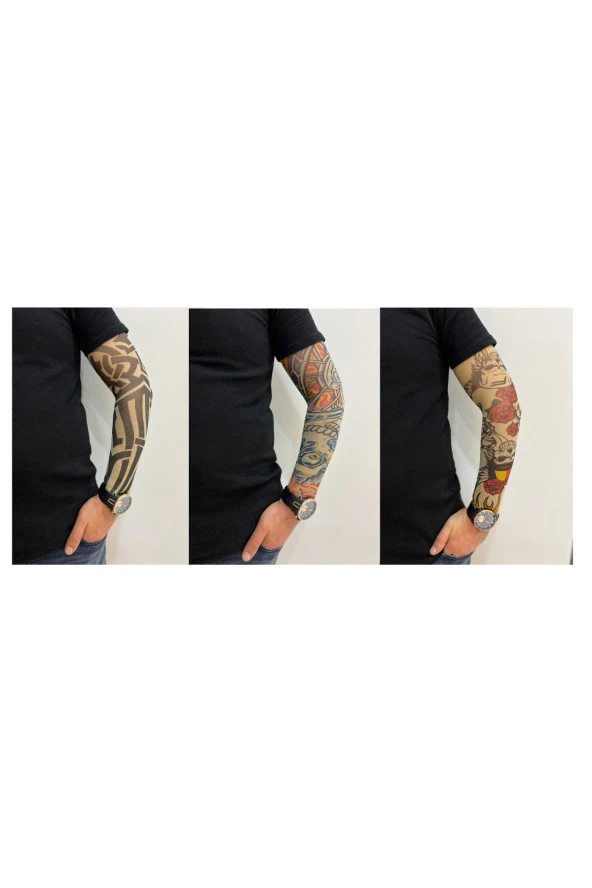 Giyilebilir Dövme 3 Çift 6 Adet Kol Çorap Dövmesi Sleeve tattoo Set2 - Resim 2